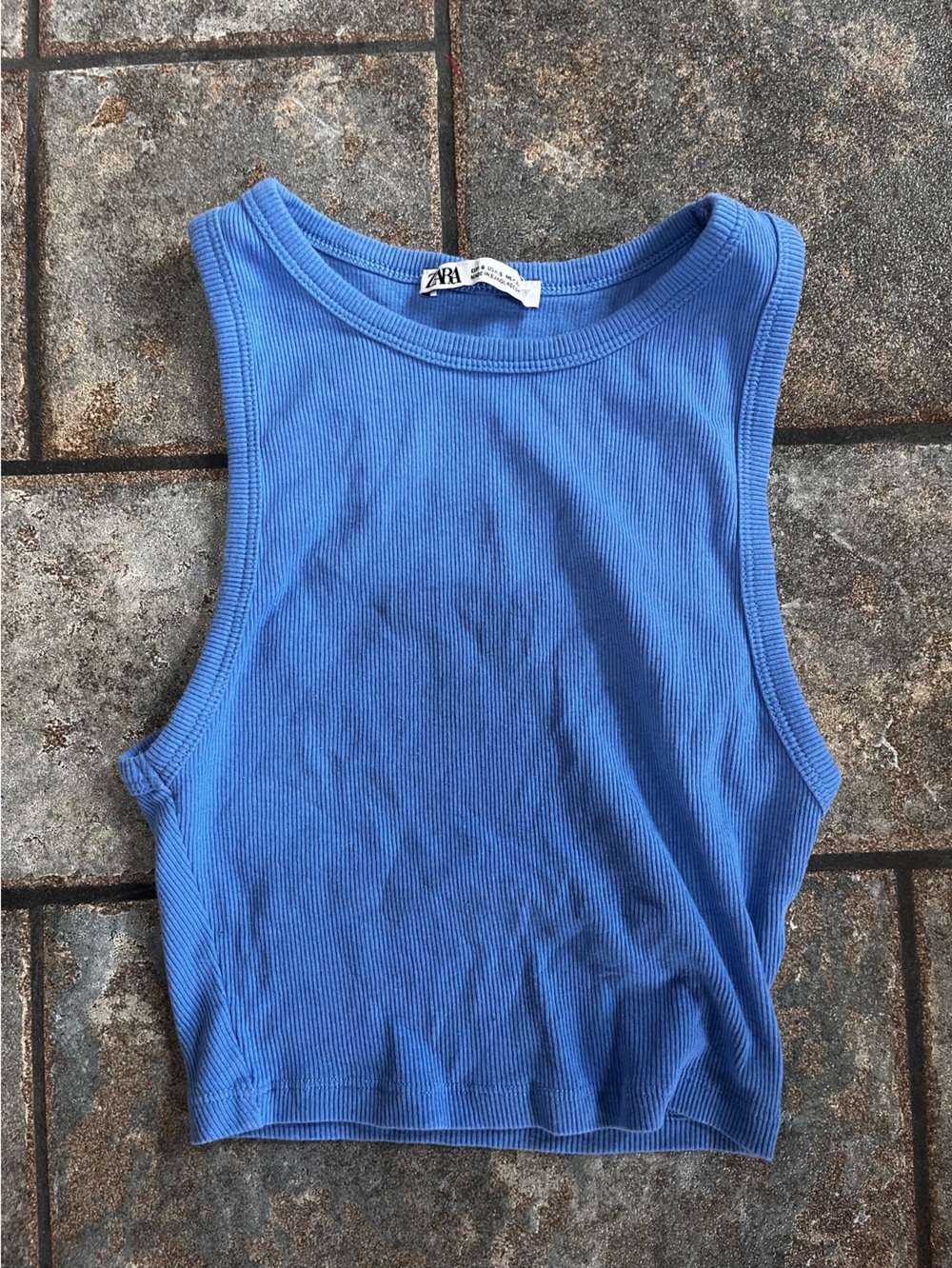 Zara Blue Ribbed Cropped Tank Top